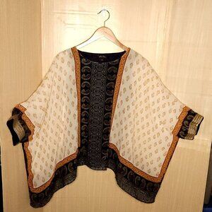 Melissa Paige Boho Cream Silky Semi Sheer Poncho With Tank Liner Large